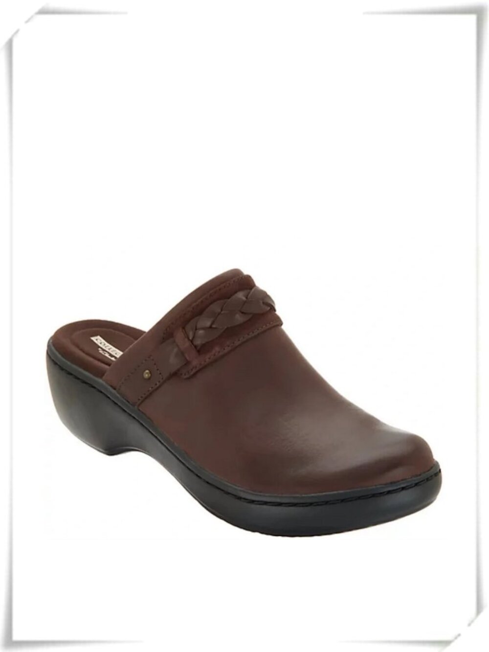 Clarks Collection Dark Brown Leather Braided Detail Comfort Slip-On Shoes Clogs